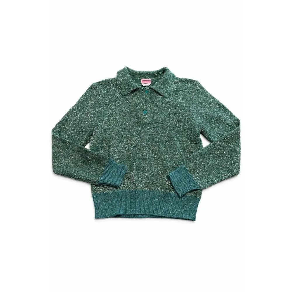 Kate Spade Green Metallic Sparkle Long Sleeve Sweater Size Medium New